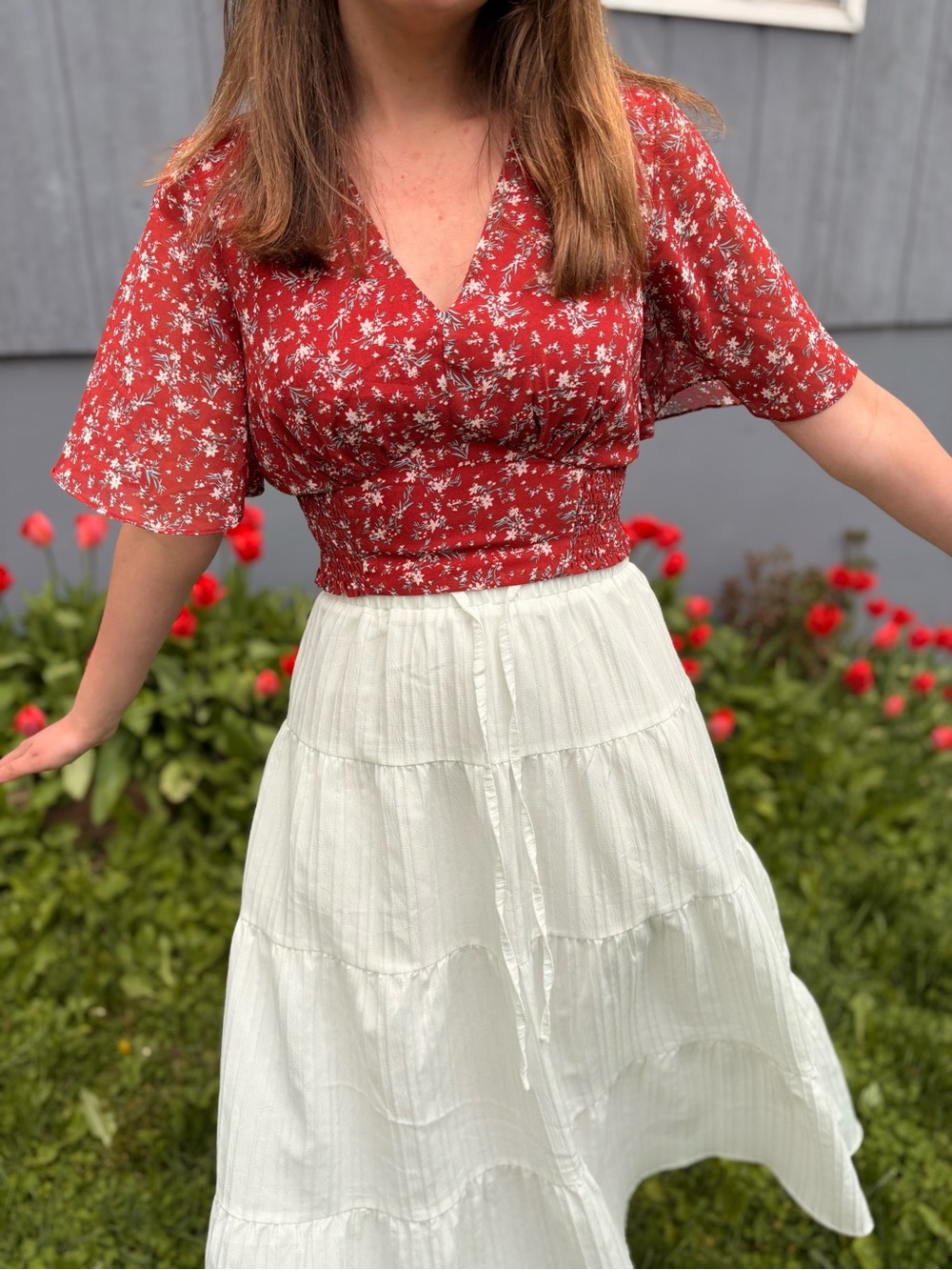 Allegra K Red Floral Blouse